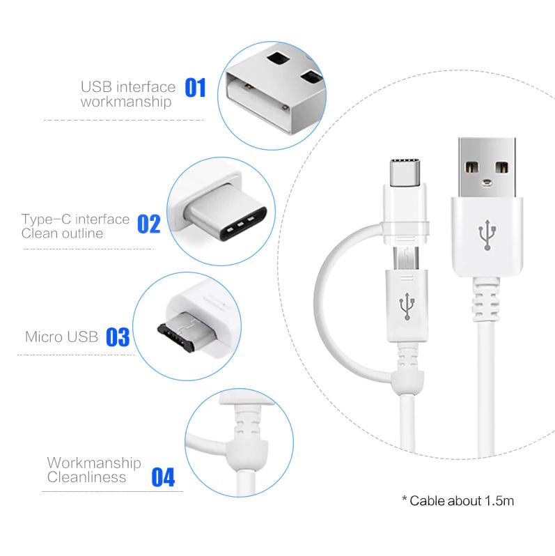 Adaptateur secteur USB à charge rapide, chargeur mural et câble Micro USB/USB-C (1 m) pour téléphones Samsung Motorola Google Adaptateur secteur USB à charge rapide, chargeur mural et câble Micro USB/USB-C (1 m) pour téléphones Samsung Motorola Google